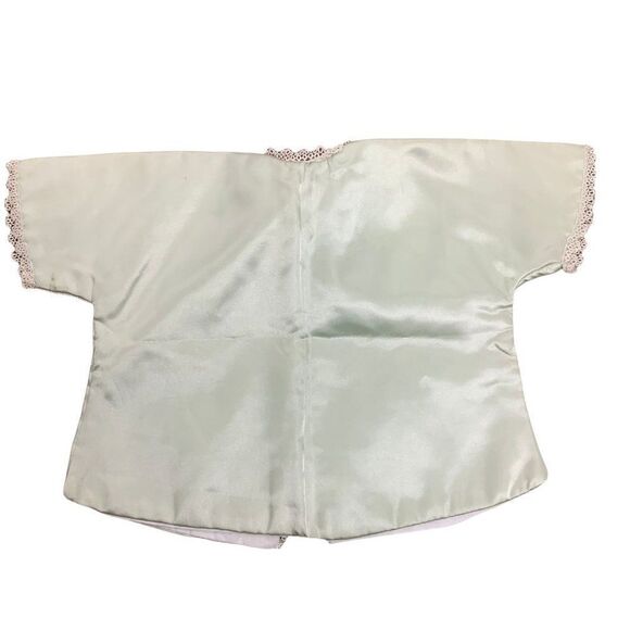 Vintage Handmade Toddler Jacket 3T Green Satin Lace Bow Tie Front Dolman Sleeve - Picture 3 of 3